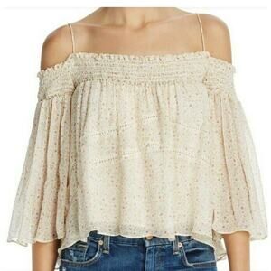 Rebecca Minkoff Casey Off-the-Shoulder Tassel Floral Blouse Size Small Cottage